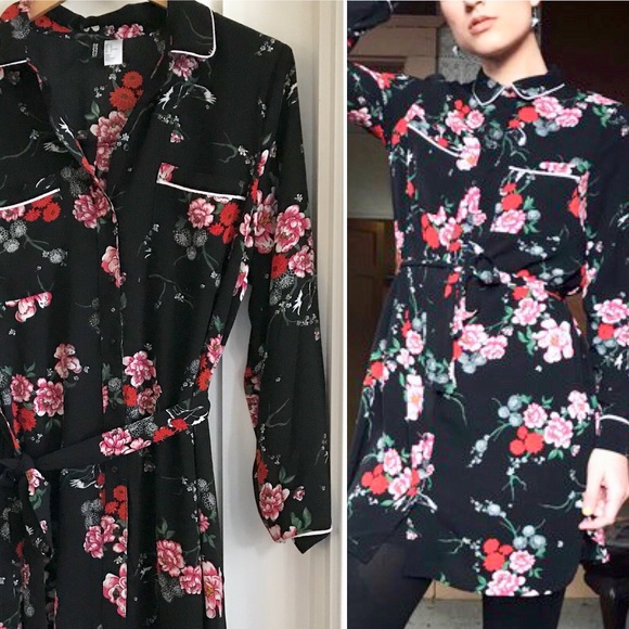 h&m floral shirt dress